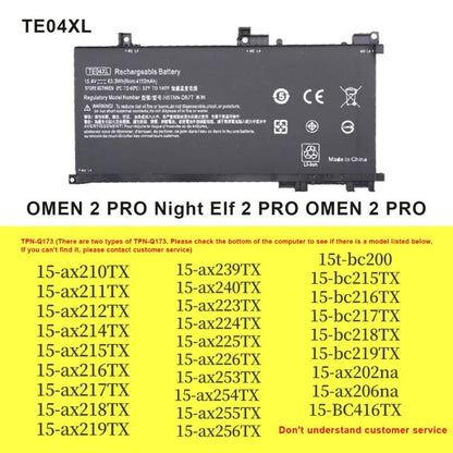 4112mAh Batteries d'ordinateur portable pour HP OMEN 15-AX200 15- AX218TX 15-AX210TX 15-AX235NF 15-AX202N, TE04XL