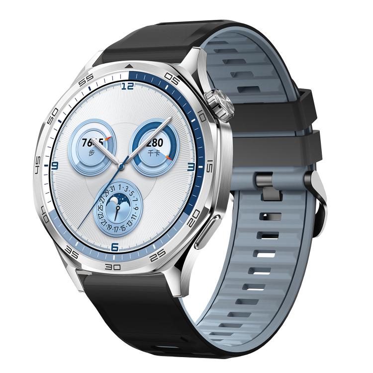 Black Steel Pin Buckle Two Color Silicone Watch Band, 22mm