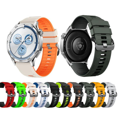 Black Steel Pin Buckle Two Color Silicone Watch Band, 22mm