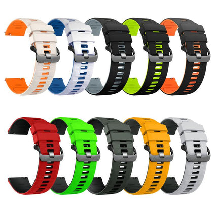 Black Steel Pin Buckle Two Color Silicone Watch Band, 22mm