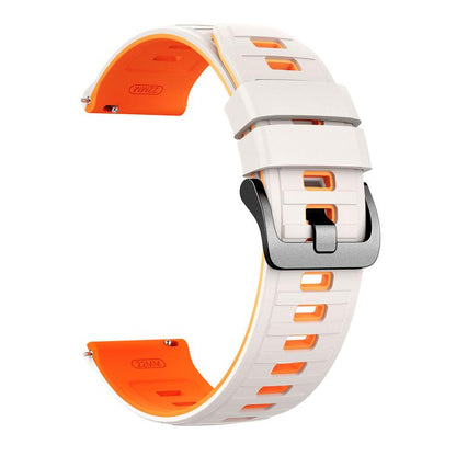 Black Pin Buckle Striped Two Color Silicone Watch Band, 22mm
