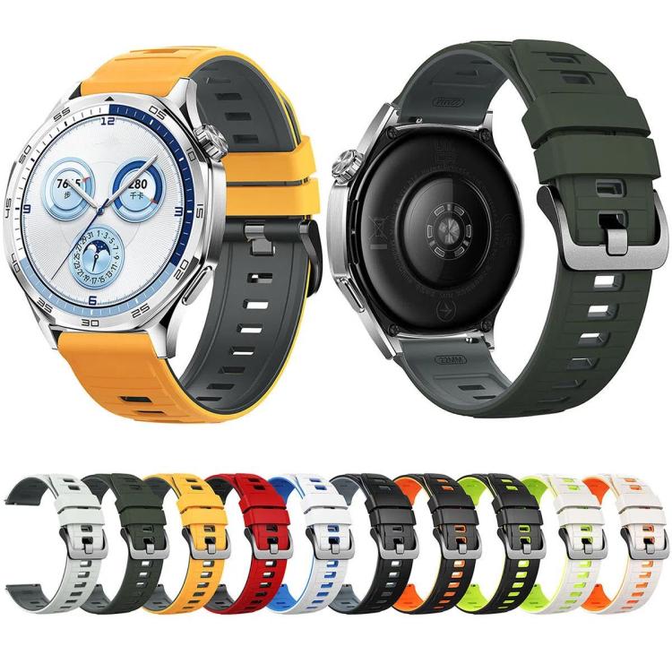 Black Pin Buckle Striped Two Color Silicone Watch Band, 22mm