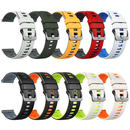 Black Pin Buckle Striped Two Color Silicone Watch Band, 22mm