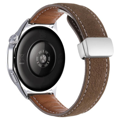 Oil Waxed Lychee Texture Magnetic Buckle Vegan Leather Watch Band, 20mm, 22mm