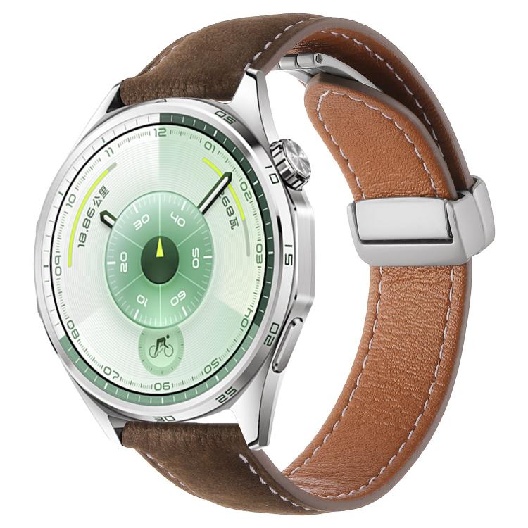 Oil Waxed Lychee Texture Magnetic Buckle Vegan Leather Watch Band, 20mm, 22mm