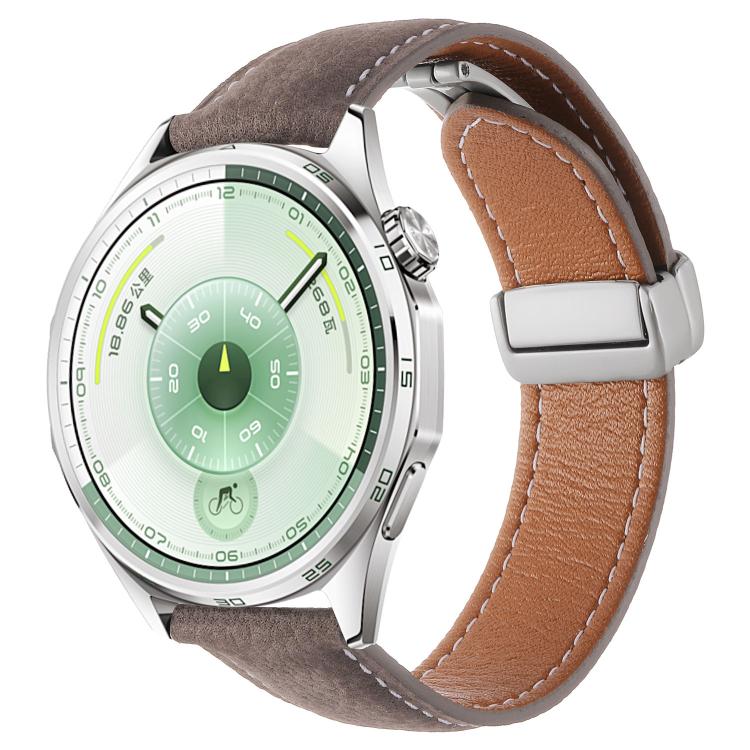 Oil Waxed Lychee Texture Magnetic Buckle Vegan Leather Watch Band, 20mm, 22mm