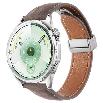 Oil Waxed Lychee Texture Magnetic Buckle Vegan Leather Watch Band, 20mm, 22mm
