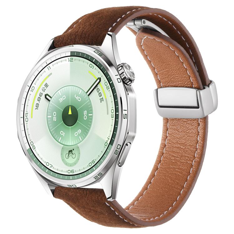 Oil Waxed Lychee Texture Magnetic Buckle Vegan Leather Watch Band, 20mm, 22mm