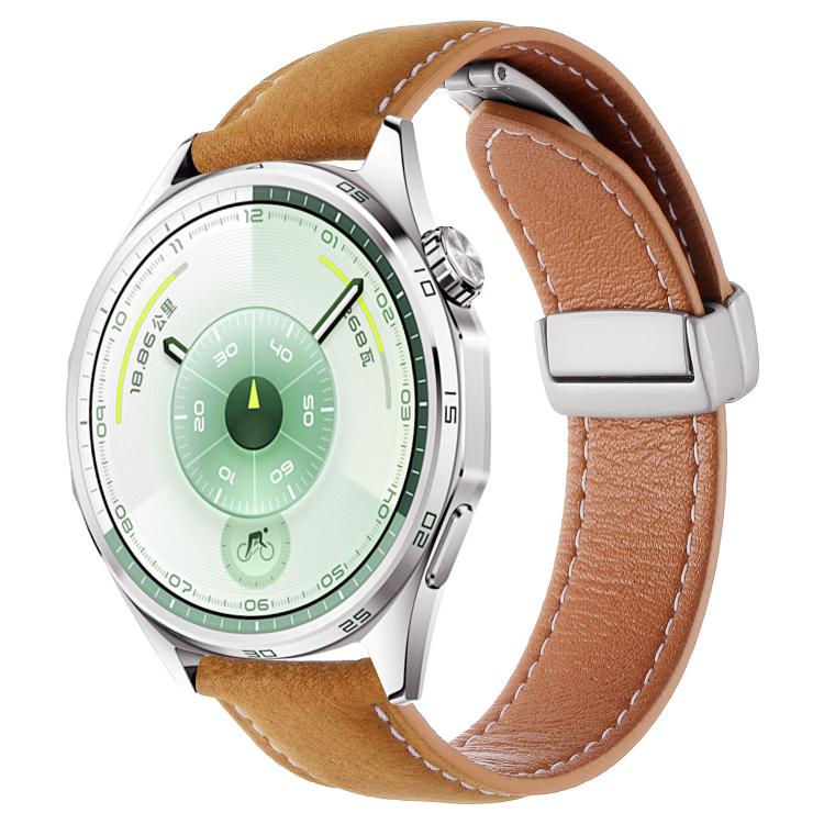 Oil Waxed Lychee Texture Magnetic Buckle Vegan Leather Watch Band, 20mm, 22mm