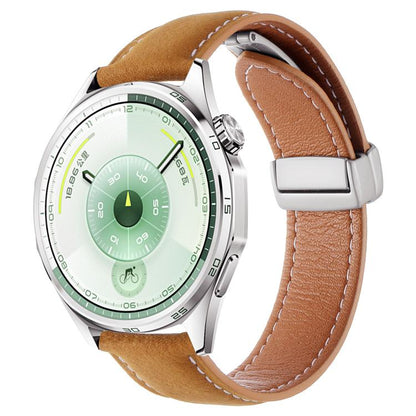 Oil Waxed Lychee Texture Magnetic Buckle Vegan Leather Watch Band, 20mm, 22mm