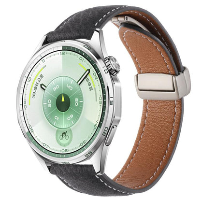 Oil Waxed Lychee Texture Magnetic Buckle Vegan Leather Watch Band, 20mm, 22mm