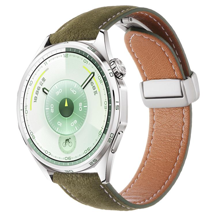 Oil Waxed Lychee Texture Magnetic Buckle Vegan Leather Watch Band, 20mm, 22mm