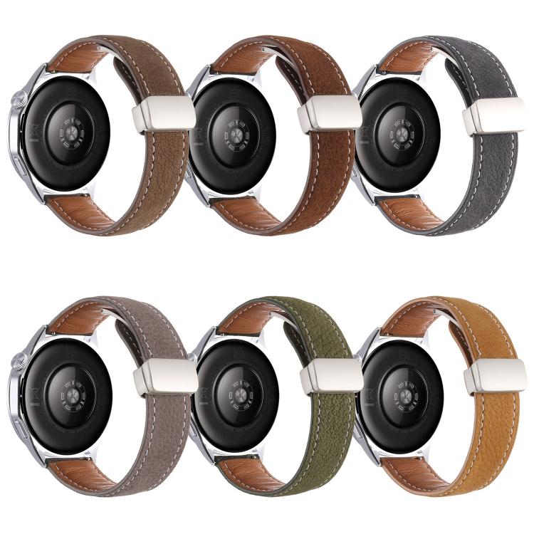 Oil Waxed Lychee Texture Magnetic Buckle Vegan Leather Watch Band, 20mm, 22mm