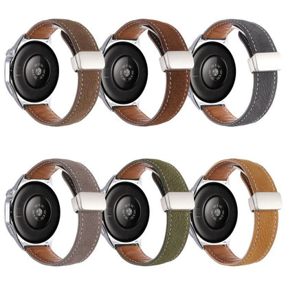 Oil Waxed Lychee Texture Magnetic Buckle Vegan Leather Watch Band, 20mm, 22mm