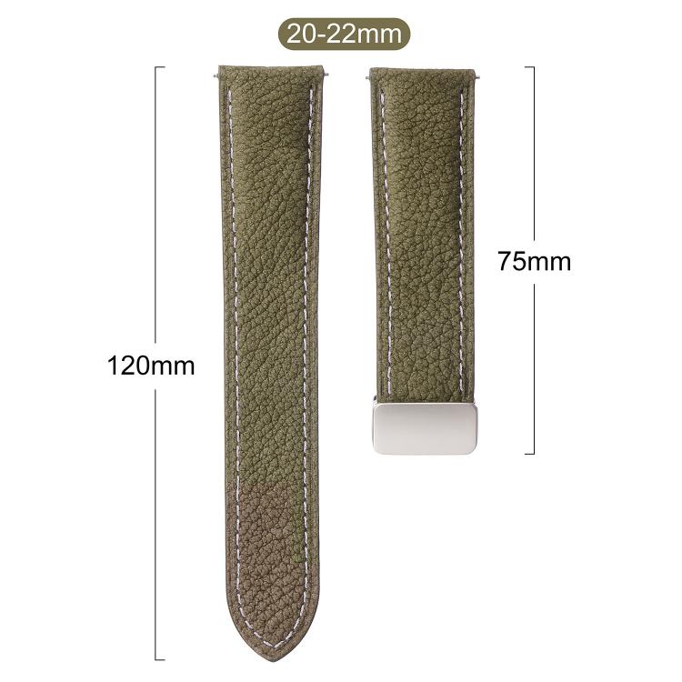 Oil Waxed Lychee Texture Magnetic Buckle Vegan Leather Watch Band, 20mm, 22mm