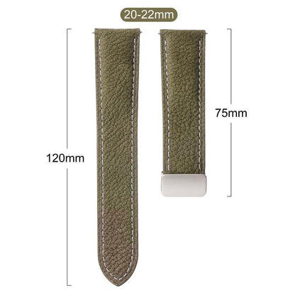 Oil Waxed Lychee Texture Magnetic Buckle Vegan Leather Watch Band, 20mm, 22mm