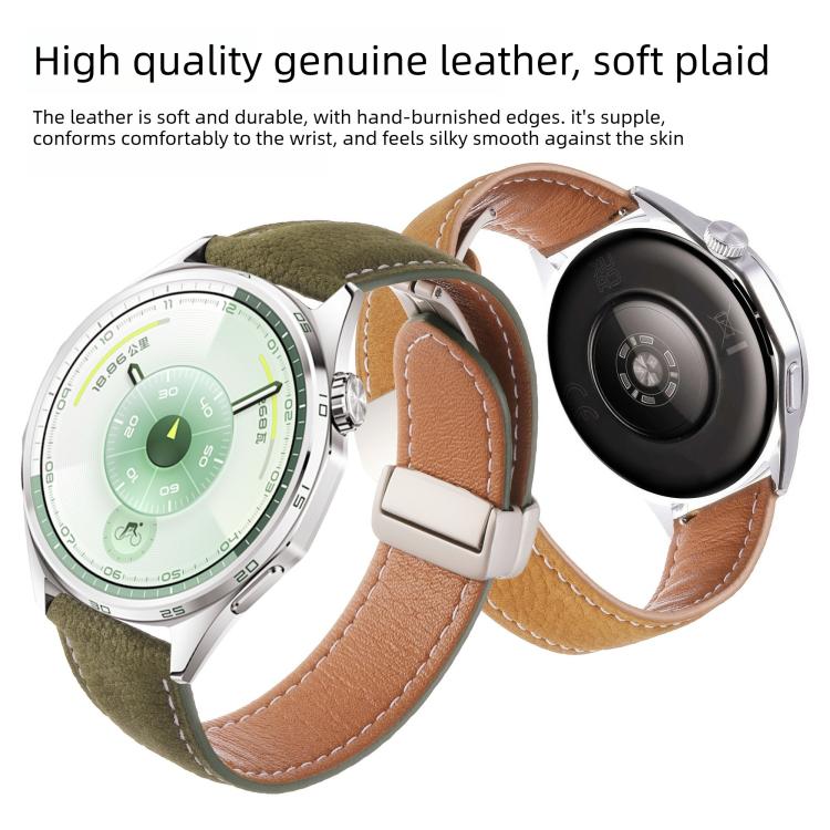 Oil Waxed Lychee Texture Magnetic Buckle Vegan Leather Watch Band, 20mm, 22mm