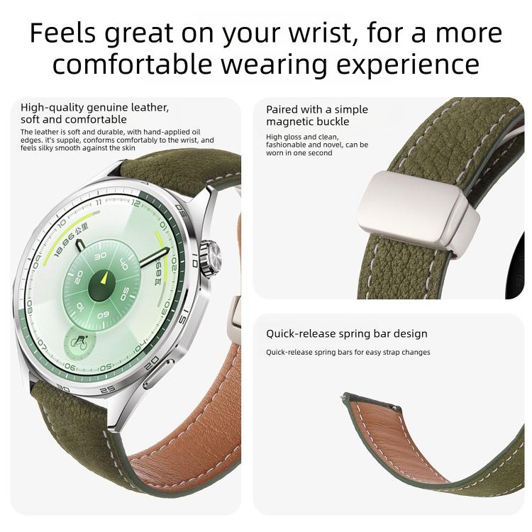 Oil Waxed Lychee Texture Magnetic Buckle Vegan Leather Watch Band, 20mm, 22mm