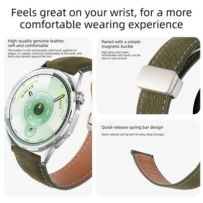 Oil Waxed Lychee Texture Magnetic Buckle Vegan Leather Watch Band, 20mm, 22mm
