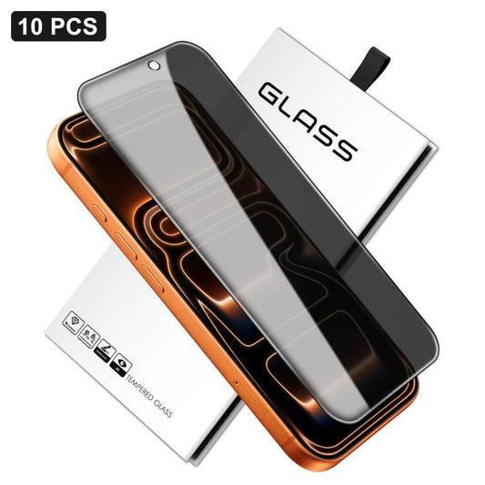 10pcs 360-Degree Privacy Silk-Screen Print Large Curved Edge High-Aluminium Tempered Glass Film, For iPhone 17e / 16e, For iPhone 17 Pro Max, For iPhone 17 Pro, For iPhone 17, For iPhone Air, For iPhone 16 Pro Max, For iPhone 16 Pro, For iPhone 16 Plus...
