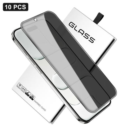 10pcs 360-Degree Privacy Silk-Screen Print Large Curved Edge High-Aluminium Tempered Glass Film, For iPhone 17e / 16e, For iPhone 17 Pro Max, For iPhone 17 Pro, For iPhone 17, For iPhone Air, For iPhone 16 Pro Max, For iPhone 16 Pro, For iPhone 16 Plus...