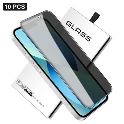 10pcs 360-Degree Privacy Silk-Screen Print Large Curved Edge High-Aluminium Tempered Glass Film, For iPhone 17e / 16e, For iPhone 17 Pro Max, For iPhone 17 Pro, For iPhone 17, For iPhone Air, For iPhone 16 Pro Max, For iPhone 16 Pro, For iPhone 16 Plus...