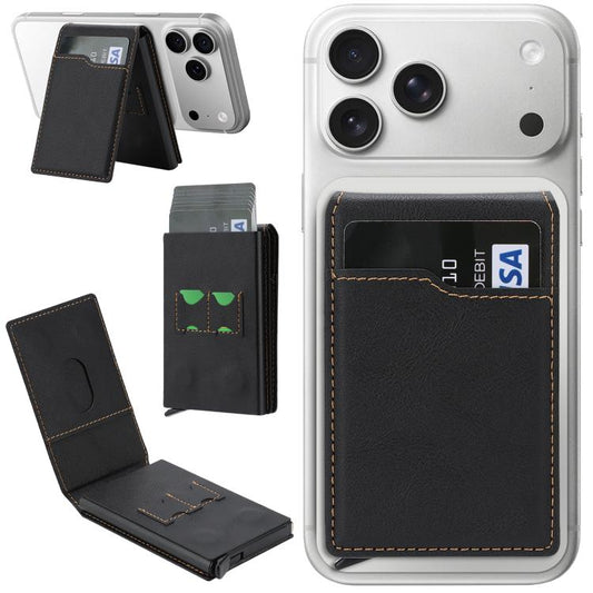 Magnetic Alloy Ring Vegan Leather Card Bag