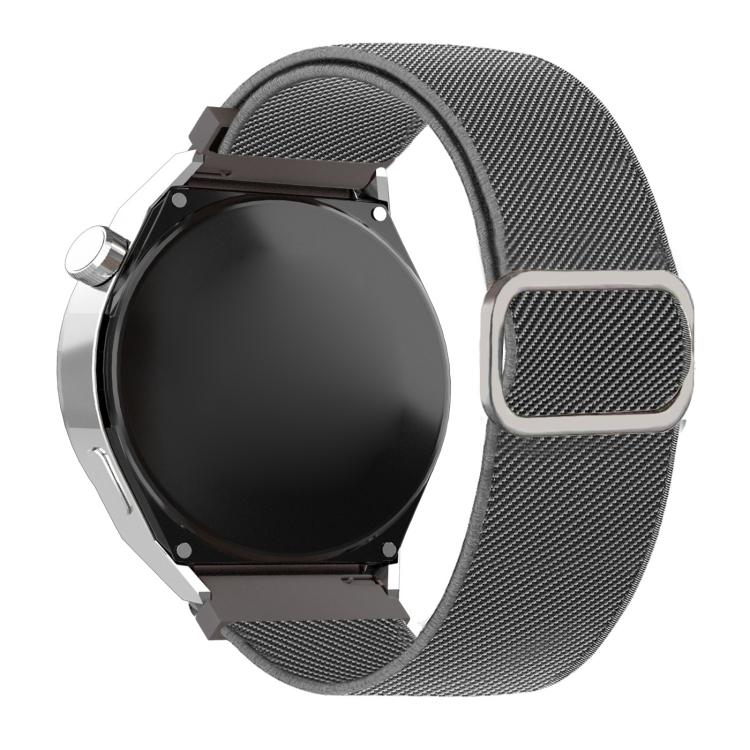 Diagonal Striped D-ring Buckle Nylon Elastic Watch Band, 22mm, 20mm