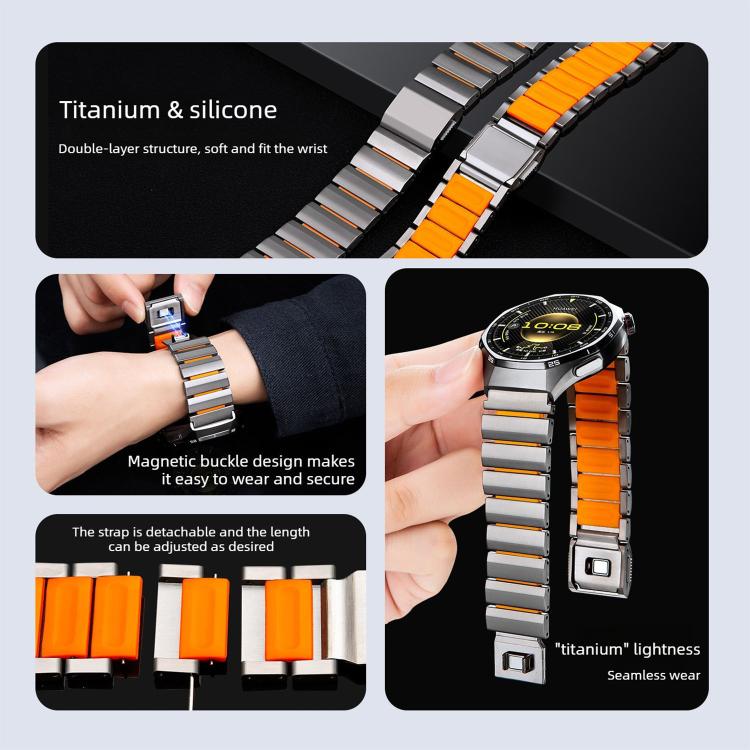 Norman Magnetic Buckle Titanium Metal Silicone Watch Band, 22mm