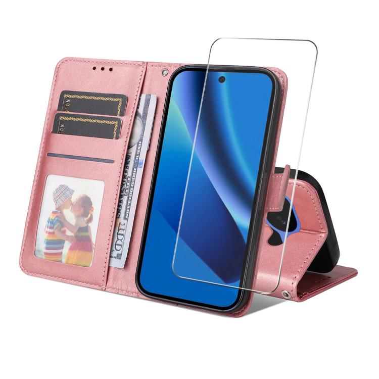 ENKAY Card Wallet Calf Texture Leather Phone Case with Screen Film, For Google Pixel 10a