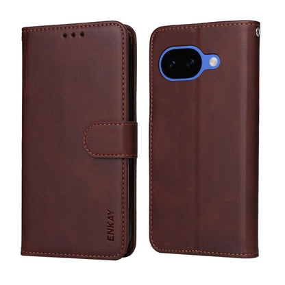 ENKAY Card Wallet Calf Texture Leather Phone Case with Screen Film, For Google Pixel 10a