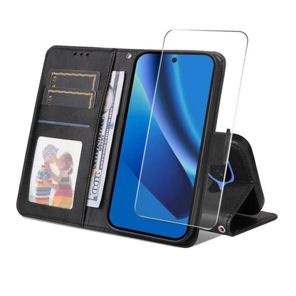 ENKAY Card Wallet Calf Texture Leather Phone Case with Screen Film, For Google Pixel 10a