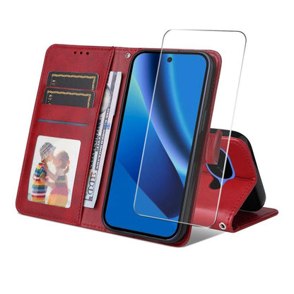 ENKAY Card Wallet Calf Texture Leather Phone Case with Screen Film, For Google Pixel 10a