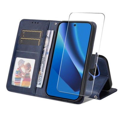 ENKAY Card Wallet Calf Texture Leather Phone Case with Screen Film, For Google Pixel 10a