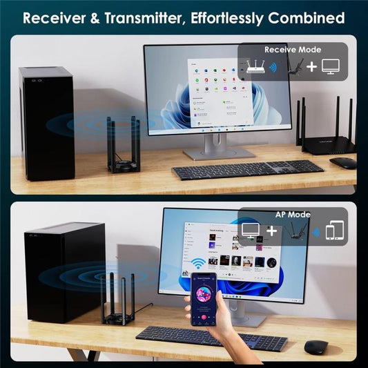WAVLINK WN695BE2 Adaptateur WiFi 7 USB 3.0 Tri-Bande 2,4 GHz / 5 GHz / 6 GHz avec antennes à gain élevé, WN695BE2
