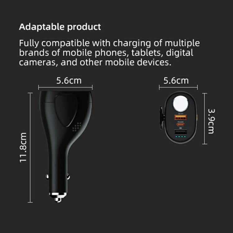 A13 Multifunctional QC3.0 Car Charger Safety Hammer Seatbelt Cutter with LED Flashlight, A13