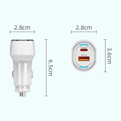 A6 USB and Type-C Dual Port Car Charger QC3.0 + PD 30W Fast Charger with Ambient Light, A6