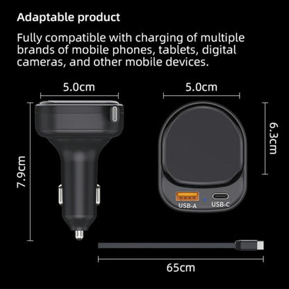 K8 PD 20W and QC 18W Fast Charger USB-A and USB-C Dual Port Car Charger with Retractable Type-C Cable, K8