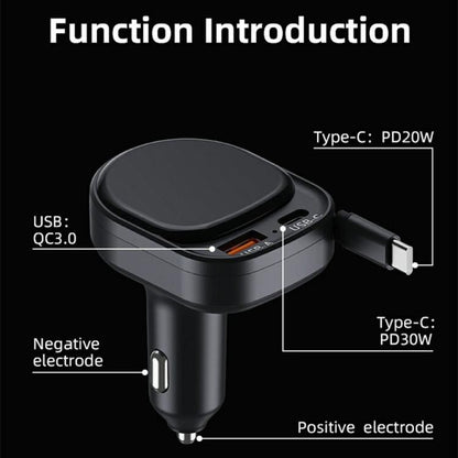 K8 PD 20W and QC 18W Fast Charger USB-A and USB-C Dual Port Car Charger with Retractable Type-C Cable, K8
