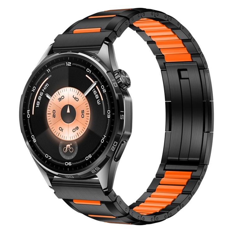 Multi-Faceted Rubber Inlaid Stainless Steel Watch Band, 22mm