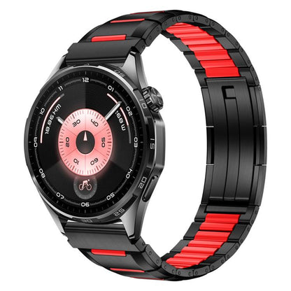 Multi-Faceted Rubber Inlaid Stainless Steel Watch Band, 22mm