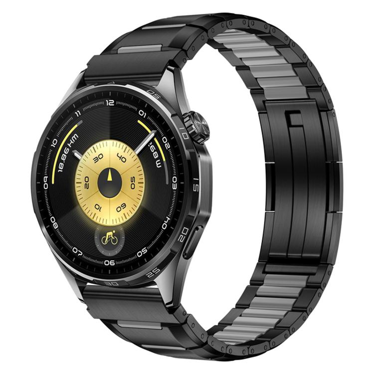Multi-Faceted Rubber Inlaid Stainless Steel Watch Band, 22mm