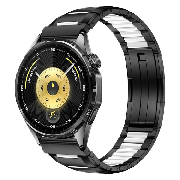 Multi-Faceted Rubber Inlaid Stainless Steel Watch Band, 22mm