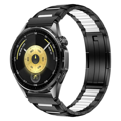 Multi-Faceted Rubber Inlaid Stainless Steel Watch Band, 22mm