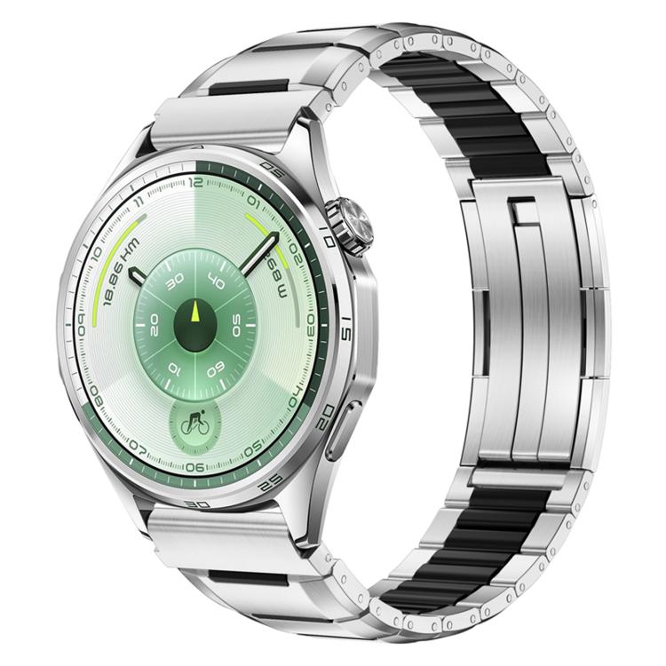 Multi-Faceted Rubber Inlaid Stainless Steel Watch Band, 22mm
