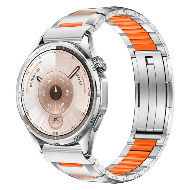 Multi-Faceted Rubber Inlaid Stainless Steel Watch Band, 22mm