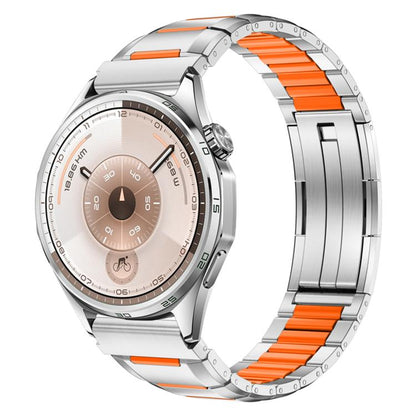 Multi-Faceted Rubber Inlaid Stainless Steel Watch Band, 22mm