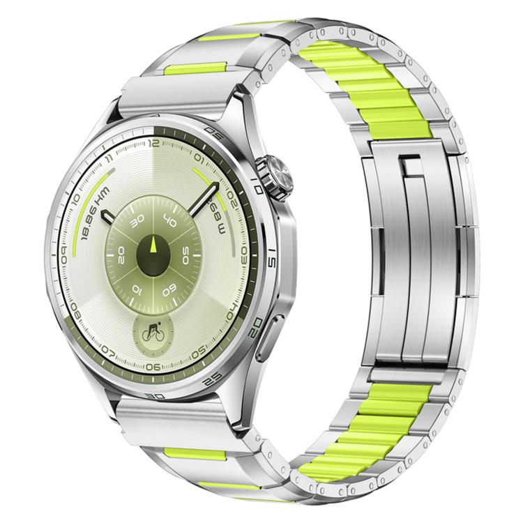 Multi-Faceted Rubber Inlaid Stainless Steel Watch Band, 22mm