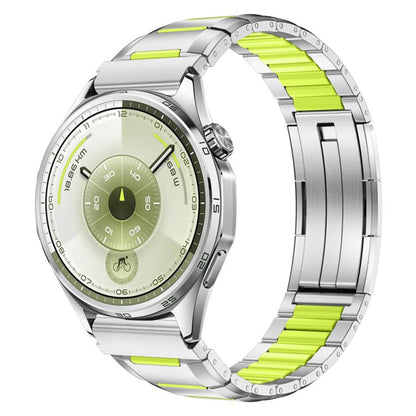 Multi-Faceted Rubber Inlaid Stainless Steel Watch Band, 22mm