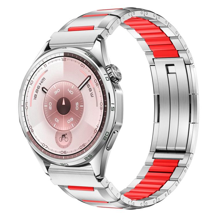 Multi-Faceted Rubber Inlaid Stainless Steel Watch Band, 22mm